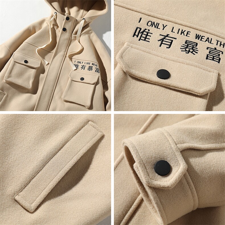 【】A003-HF008-P50冬装新款多口袋连帽加厚大衣男蒙马特2,男装毛呢大衣,电商A003