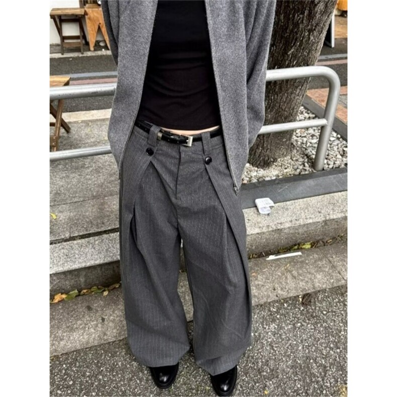 美式双褶皱弯刀西裤男女春秋新款潮牌宽松高级感直筒阔腿休闲长裤,男装西裤,星座601-1