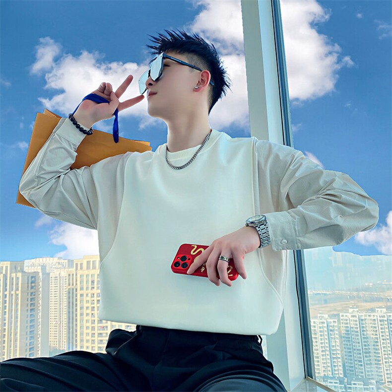AW200/特P78控108春季社会小伙拼接撞色简约打底设计感卫衣男白首,男装卫衣,星座305B-1