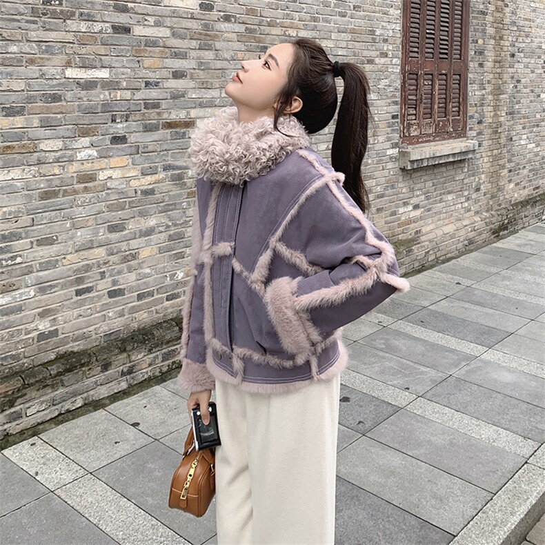 新品2025冬装真兔毛皮毛一体机车外套2C116-6867-P299-K425,女装皮草,2C116