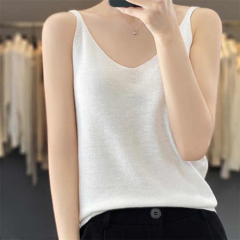 细带无袖背心女夏薄款针织吊带背心外穿2024年夏季,女装背心吊带,越洋羊