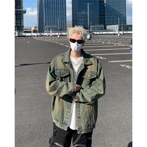 美式复古做旧牛仔外套男女宽松潮牌秋季休闲夹克上衣88466-p60图片