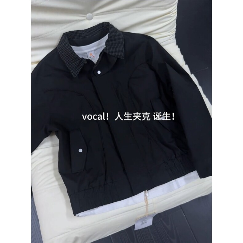 AA1745P68复古假两件飞行夹克男美拉德穿搭格纹外套,男装夹克,电商B323A