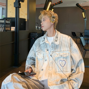 美式涂鸦水洗牛仔外套男款宽松做旧磨破高级感渐变上衣JK1095-P88图片