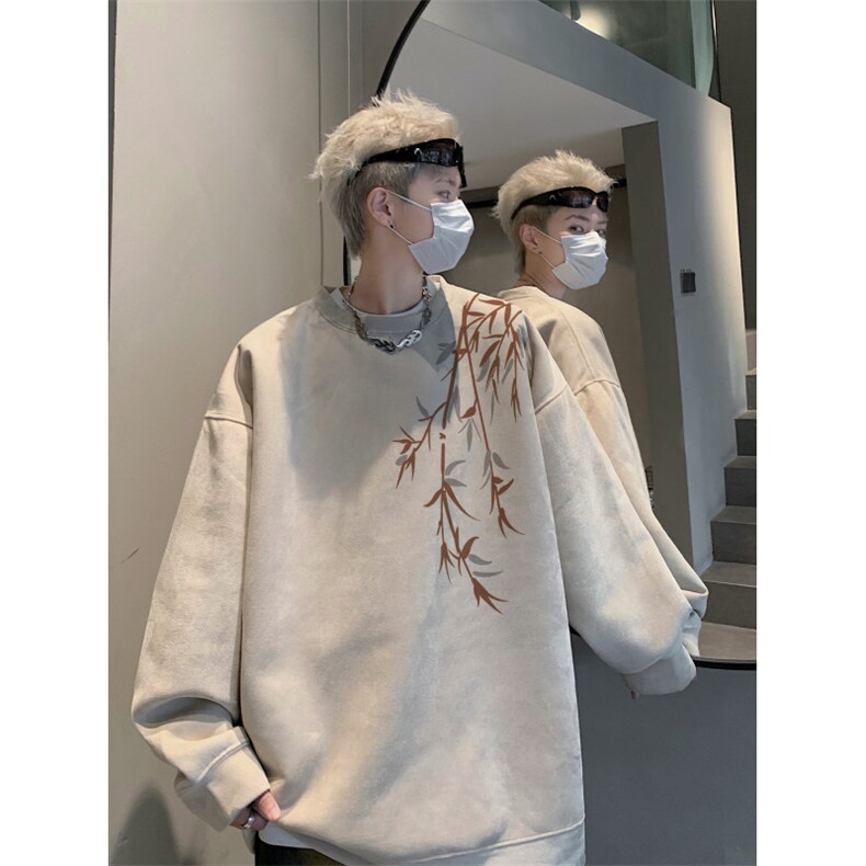 2025秋季新款风竹叶印花麂皮绒宽松圆领卫衣wyjp262-特35控69图片