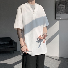 现货T10132-特批33控65夏季新款假两件曼巴棉大码撞色T恤，男装T恤，电商A059