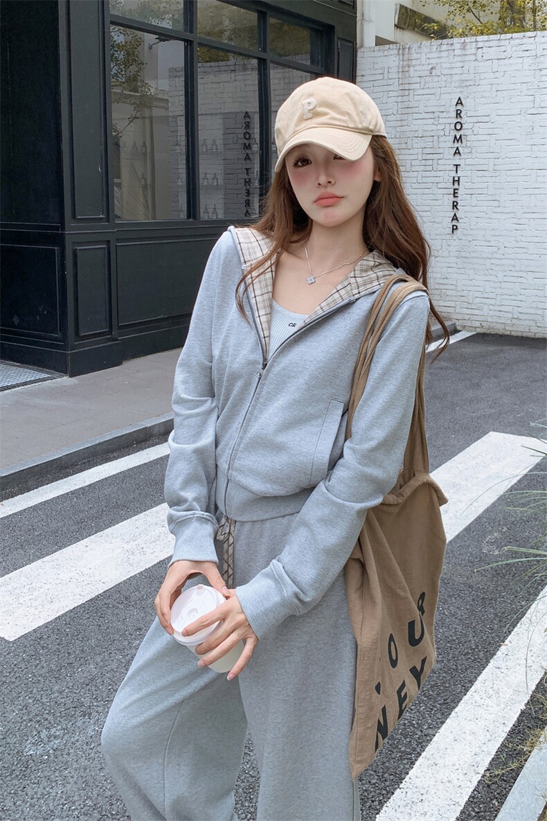 【新款】灰色拼色格子休闲套装088-7755P185K258,女装套装/套裙,2C088