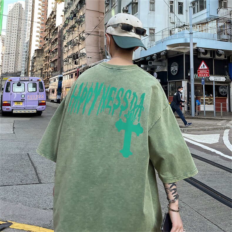 美式创意字母十字架印花复古水洗做旧半袖短袖T恤B239-1209-P38,男装T恤,星座514-2(原B239)