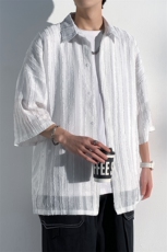 竖条纹短袖半袖衬衫男薄款凉感冰丝舒适大码上衣A071-C65-P38，男装T恤，电商A071