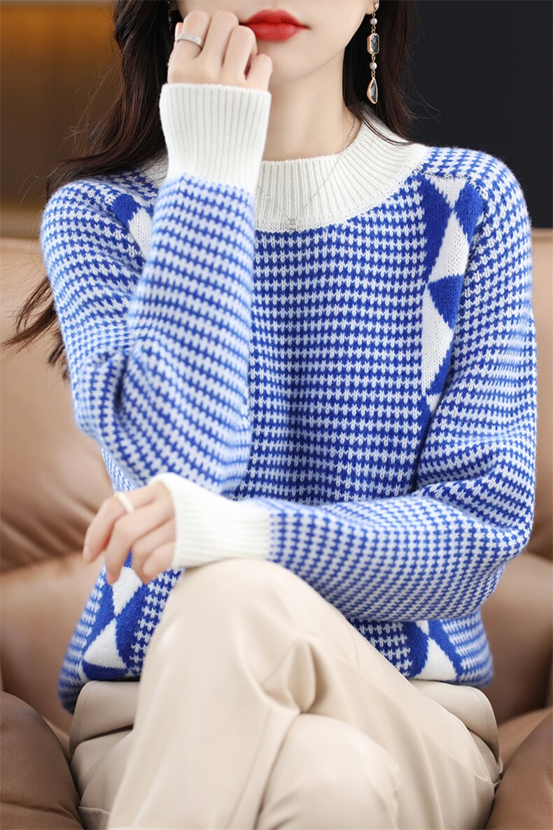 时尚百搭女羊毛衫羊毛圆领长袖毛衣舒适保暖显瘦针织衫,女装羊毛衫,莺澜羊绒