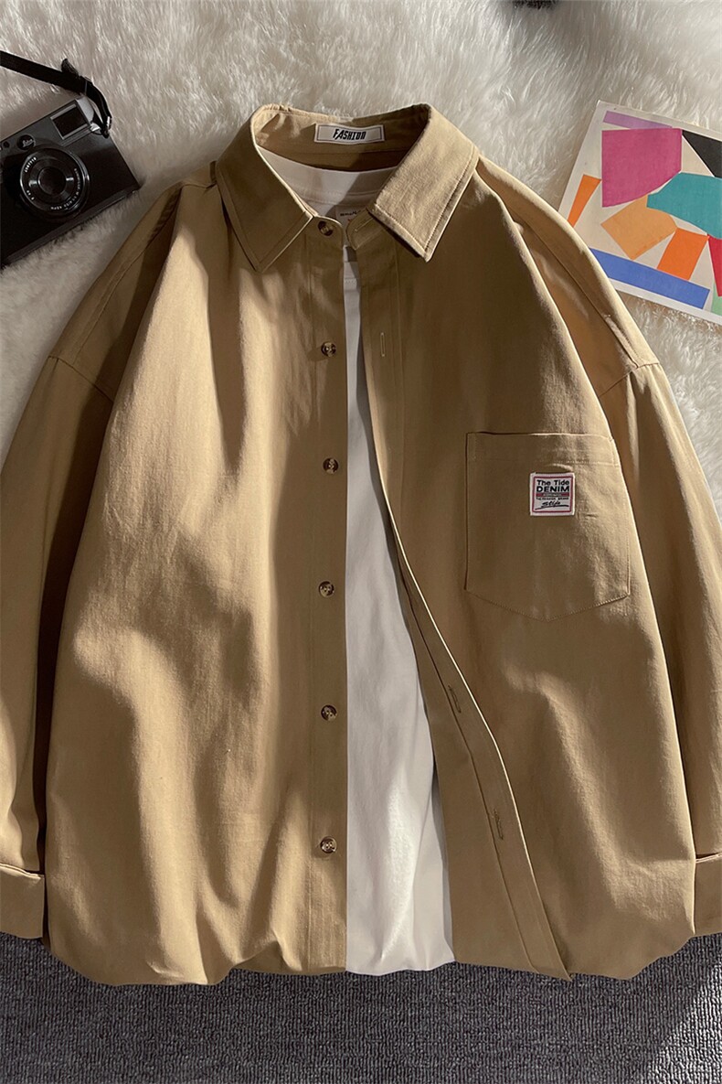 克莱因蓝春秋款棉衬衫男长袖纯色宽松休闲衬衣潮流DX175P40控58,男装衬衫,电商B413-1