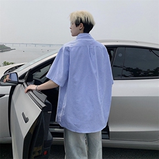 B221美式ins港风宽松薄款条纹短袖衬衫SY2556-特P35控59，男装衬衫，电商B221