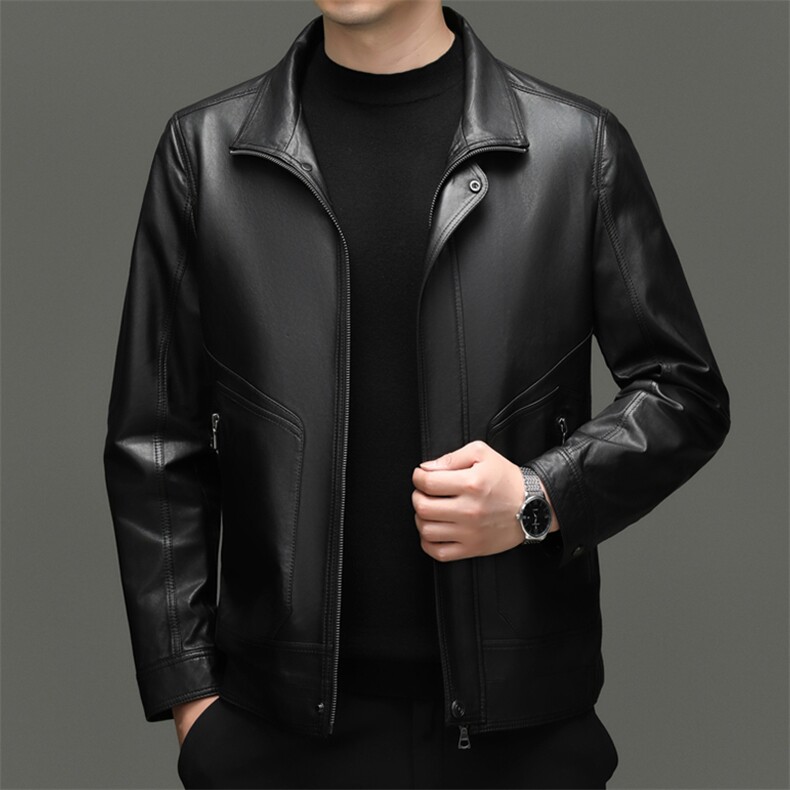 BG-W2583春秋款海宁男式头层绵羊皮真皮皮衣翻领修身休闲夹克，男装皮衣，电商B360A（原721A）
