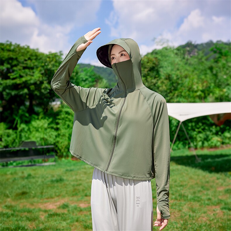 夏连帽冰丝防晒服女黑胶大帽檐斗篷upf50+薄款宽松户外透气防晒衣,女装防晒衣,可可小西
