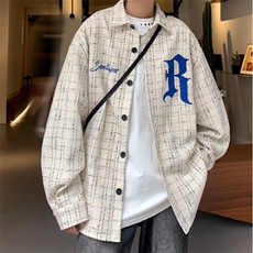 单排扣ins翻领百搭秋冬格子男新款潮原宿标准长袖外穿夹克潮流，男装夹克，星座1210-1