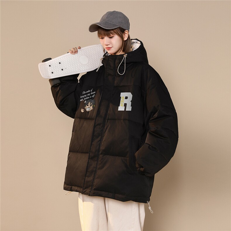 中性风22冬季新品卡通字母图案印花连帽棉衣外套MY160P115控148,男装棉衣,A247A