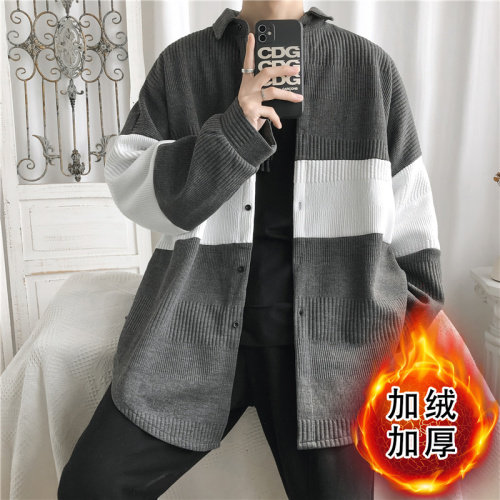痞帅加绒开衫外套男秋冬宽松潮牌撞色针织衫毛衣SY08-P55加绒65,男装针织衫/毛衣,星座1008-1