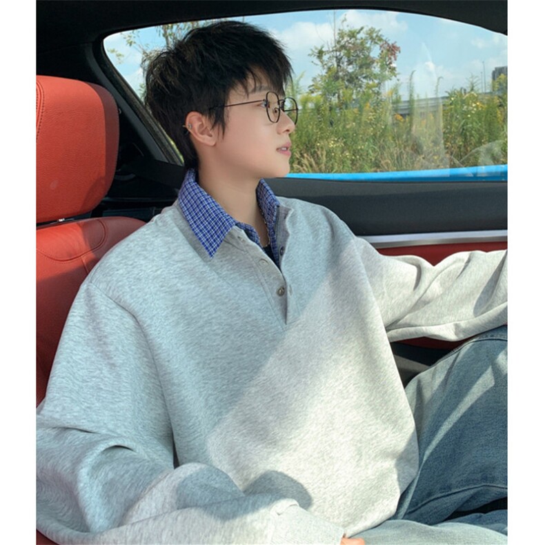 秋季假两件衬衫宽松卫衣秋冬新款亨利领卫衣长袖半上衣W205,男装衬衫,星座1116A（原606A-3）