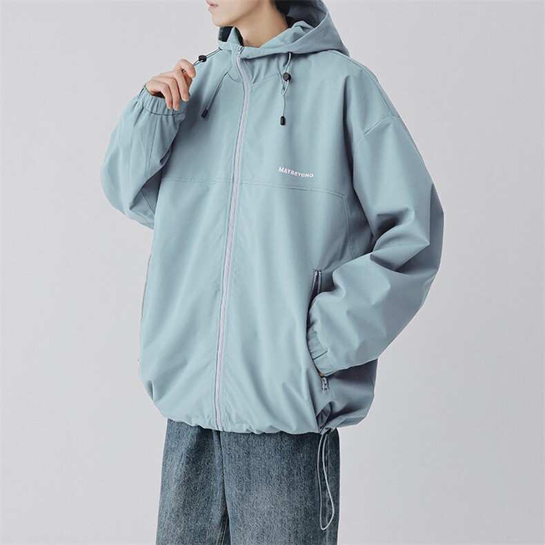 冲锋衣连帽夹克男宽松落肩纯色上衣外套DSA157B-JK727-P58图片