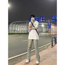 B221美式ins高街暗黑小众拉链破洞牛仔裤LK23076-P65控88，男装牛仔裤，电商B221