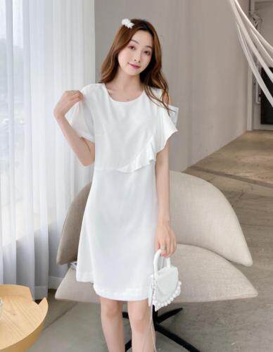 新款赫本荷叶边拼接法式小香风连衣裙，女装连衣裙，炅缇恩