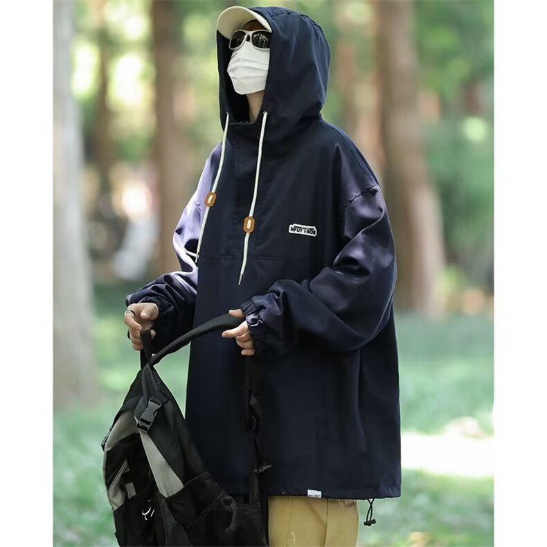 工装连帽冲锋衣潮短外套日系男女百搭学生春秋bf风夹克W49,男装夹克,星座1116A-1（原606A）