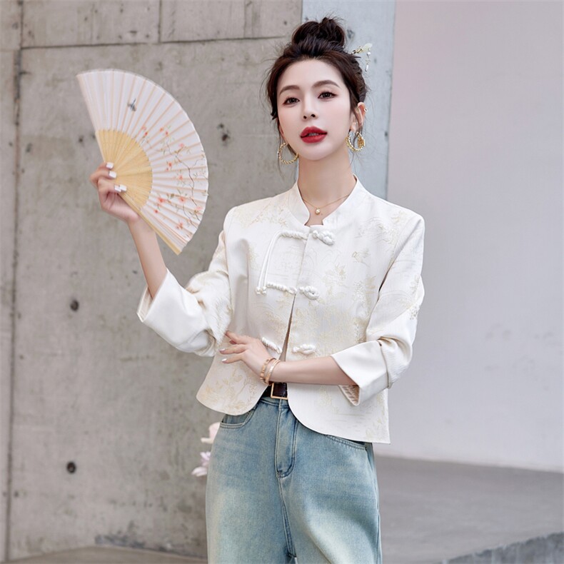 新中式国风外套女短款2025春秋新款百搭小香风夹克显瘦小个子上衣,女装短外套,以桐