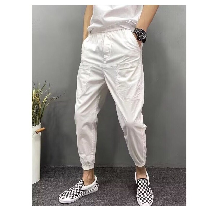 夏季新款棉麻六兜韩版黑白休闲裤九分裤潮流修身新款流行慵懒原宿,男装休闲裤,星座506A