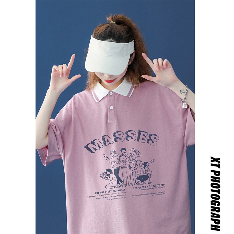 中性风-夏季宽松字母印花短袖T恤潮流翻领POLO衫PL103P35控48,男装T恤,A247A