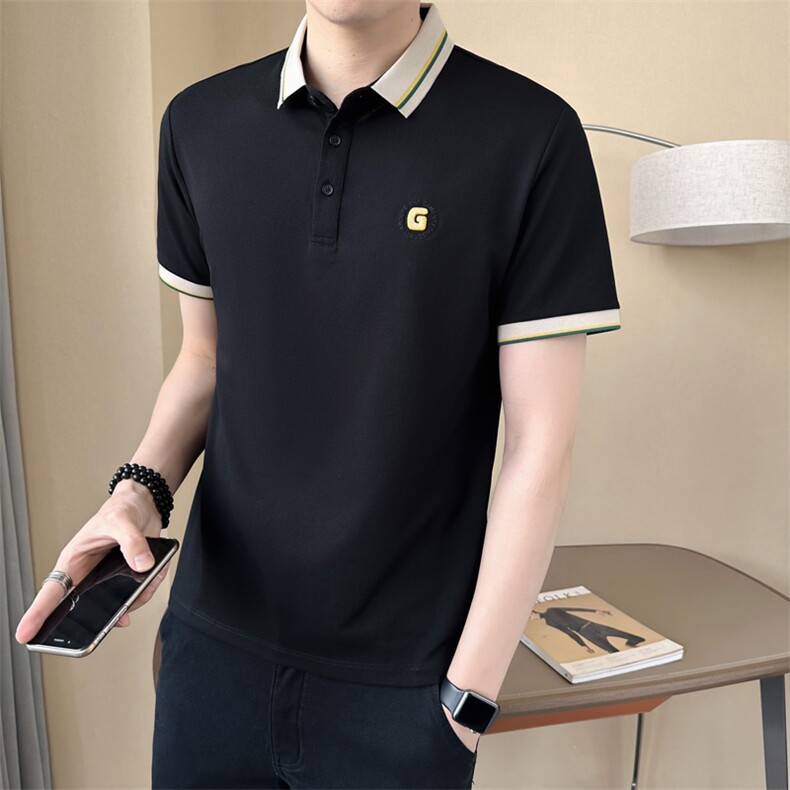 polo衫短袖男士2025夏季新款修身透气珠地棉男士半袖T恤翻领夏装,男装T恤,星座414（原B263）