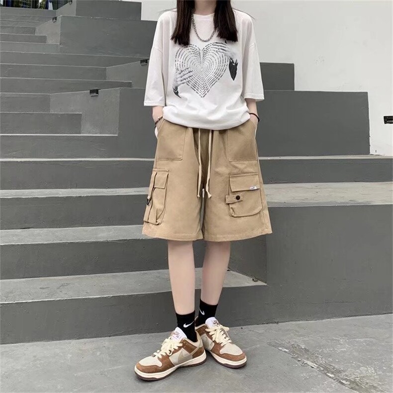 夏季2023新款工装短裤宽松潮ins五分裤女直筒港味中裤女K1380-P43图片