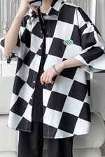 C6071/P35夏季新款格子冰丝短袖衬衫男女潮休闲衬衣宽松大码上衣，男装衬衫，电商A141