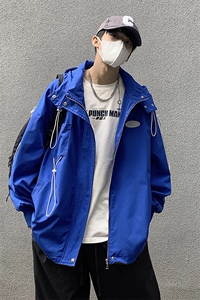 1克莱因蓝冲锋衣中性风大码M-5XL抽绳连帽夹克男JK7569P75控99图片