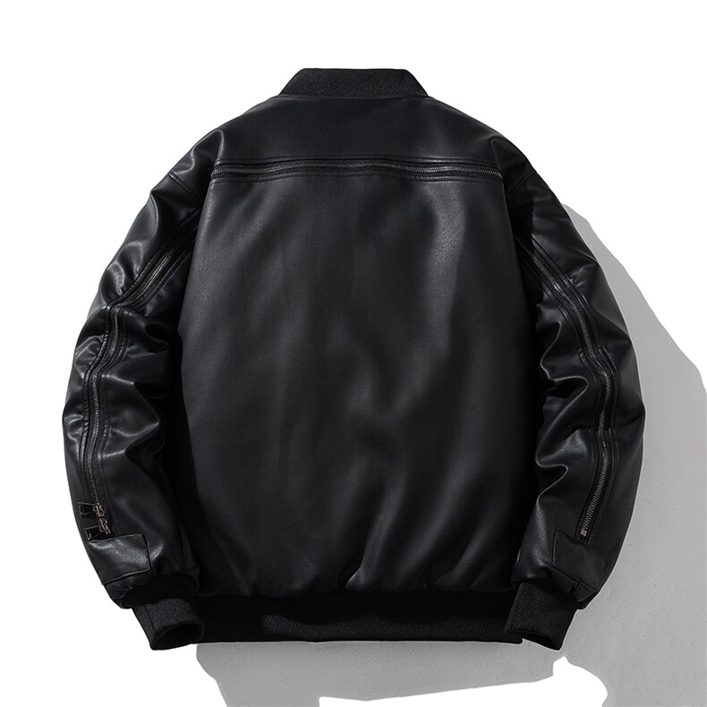 现货黑色PU皮棒球服外套秋冬棉服带帽可拆卸,男装棉衣,电商A105