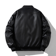 现货黑色PU皮棒球服外套秋冬棉服带帽可拆卸，男装棉衣，电商A105