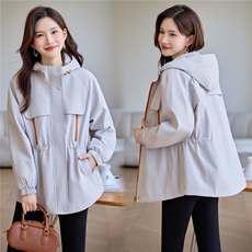 现货大货已出！！撞色抽绳连帽夹克2025秋季新款女装百搭时尚外套，女装风衣，以桐