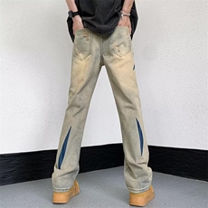 青春流行ins男原宿美式vibe裤子直筒水洗拉链牛仔裤潮M5156P58，男装牛仔裤，星座1116-2