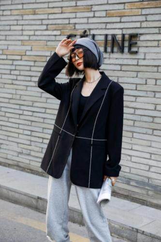 现货：春款，亮钻黑色西装外套，女装西装，锦华秀逸