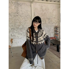 重磅秋冬北极绒开衫毛衣美式复古休闲慵懒风牛角扣针织衫连帽外套，男装针织衫/毛衣，电商A486