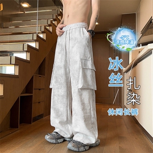 特批P32无差价2025夏季扎染凉感冰丝大口袋大码潮流工装裤男K5686图片