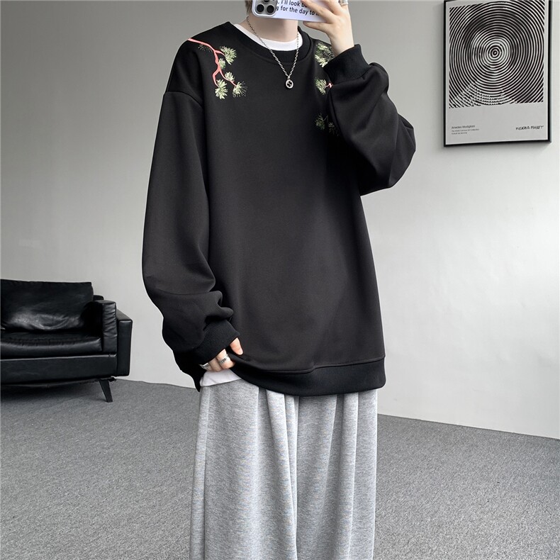 8XL-M新中式圆领卫衣宽松大码风刺绣无帽上衣重磅外套WY5118P55,女装短外套,电商B238