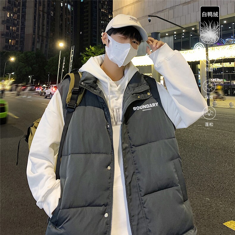 港风冬季新款立领马甲白鸭绒羽绒服男潮宽松男MJ612P115控158,男装羽绒服,电商A268A