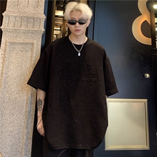 美式复古满天星反光重工短袖T恤男女情侣百搭休闲宽松上衣特p28，男装T恤，电商C307