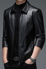 WL-ZQM9816男式2023秋季新款翻领头层山羊皮仿鹿纹皮衣男P900图片