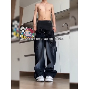 新款牛仔裤男潮牌春季美式复古高街vibe直筒阔腿裤1008-L2124-P42图片