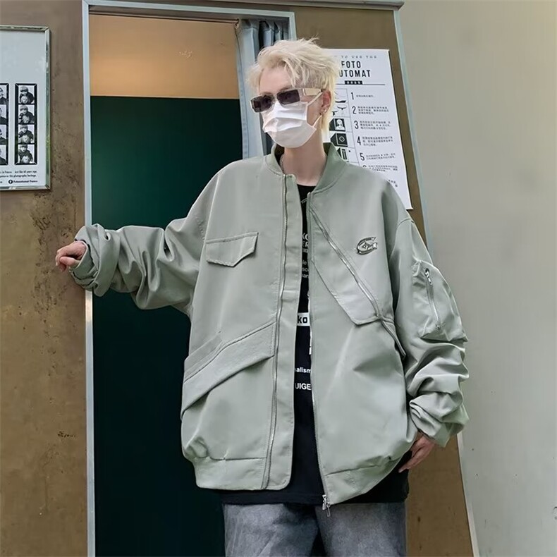 美式街头设计感棒球服外套男秋季潮牌ins宽松不规则W185-P60，女装职业装，星座1109-3