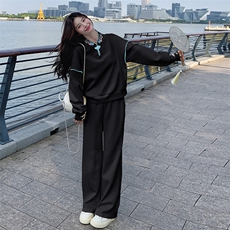 独特漂亮新中式奶杏色卫衣套装女春秋2025新款盐系穿搭长裤两件套，女装套装/套裙，2C187