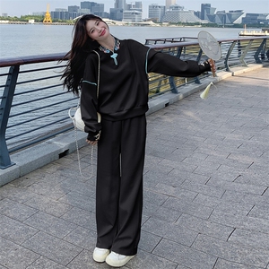 独特漂亮新中式奶杏色卫衣套装女春秋2025新款盐系穿搭长裤两件套图片