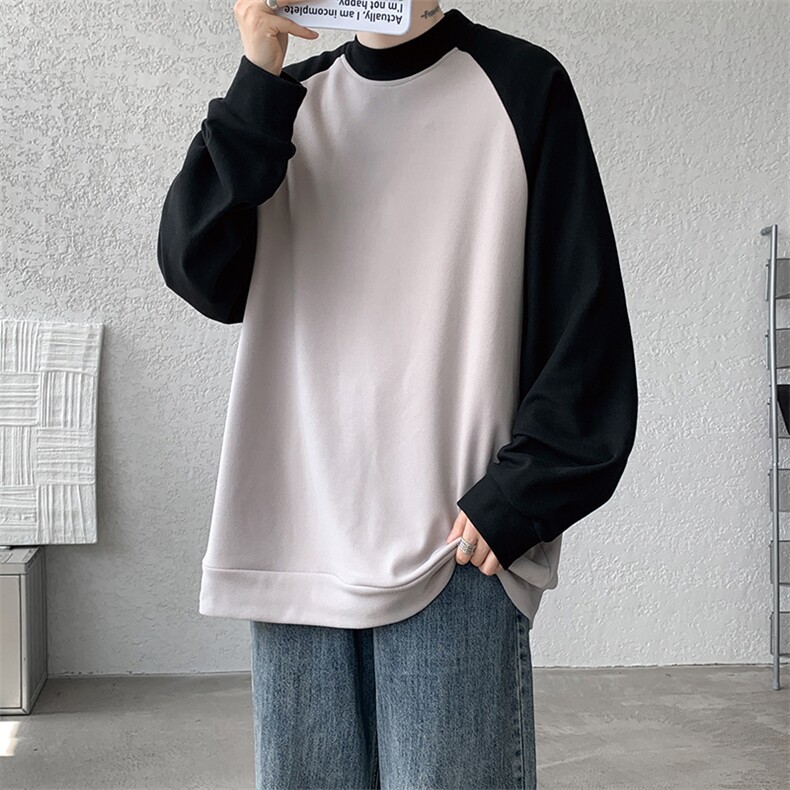 8XL-M280g重磅插肩半高领长袖t恤男打底德绒卫衣DR001特P27加绒37,男装T恤,电商B312