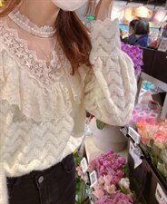 爆-磨毛系列-蕾丝拼纱上衣，其它，新袖